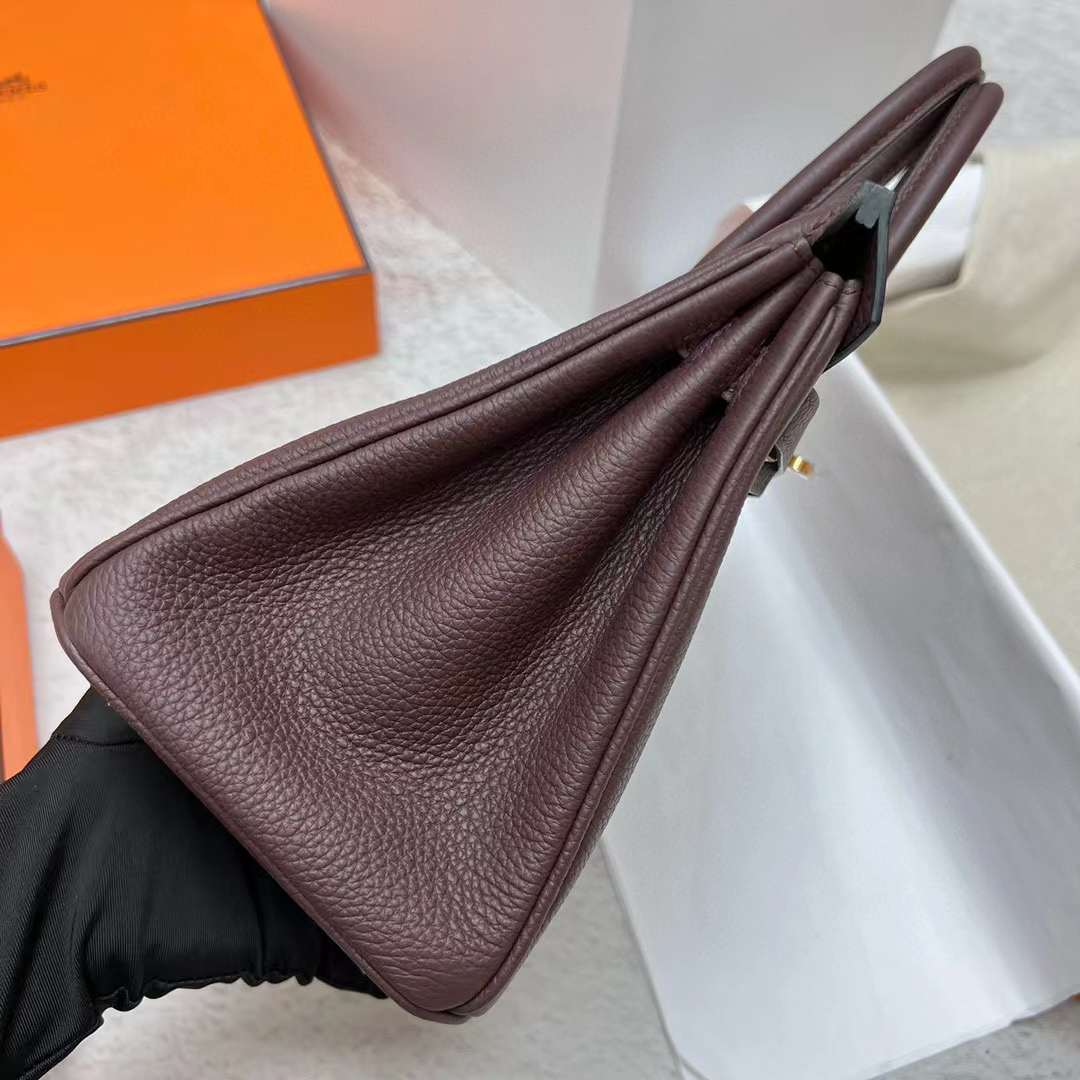 Hermès（爱马仕）Birkin 铂金包 Togo Ck46 乌木色 金扣 25cm 全手工蜡线缝制 Ghw