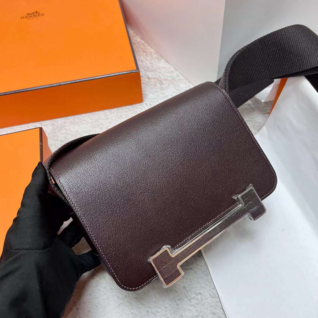 Hermès（爱马仕）Geta 木屐包 Chevre 进口山羊皮 0G 马鞍红 银扣 20cm 全手工蜡线缝制 Phw