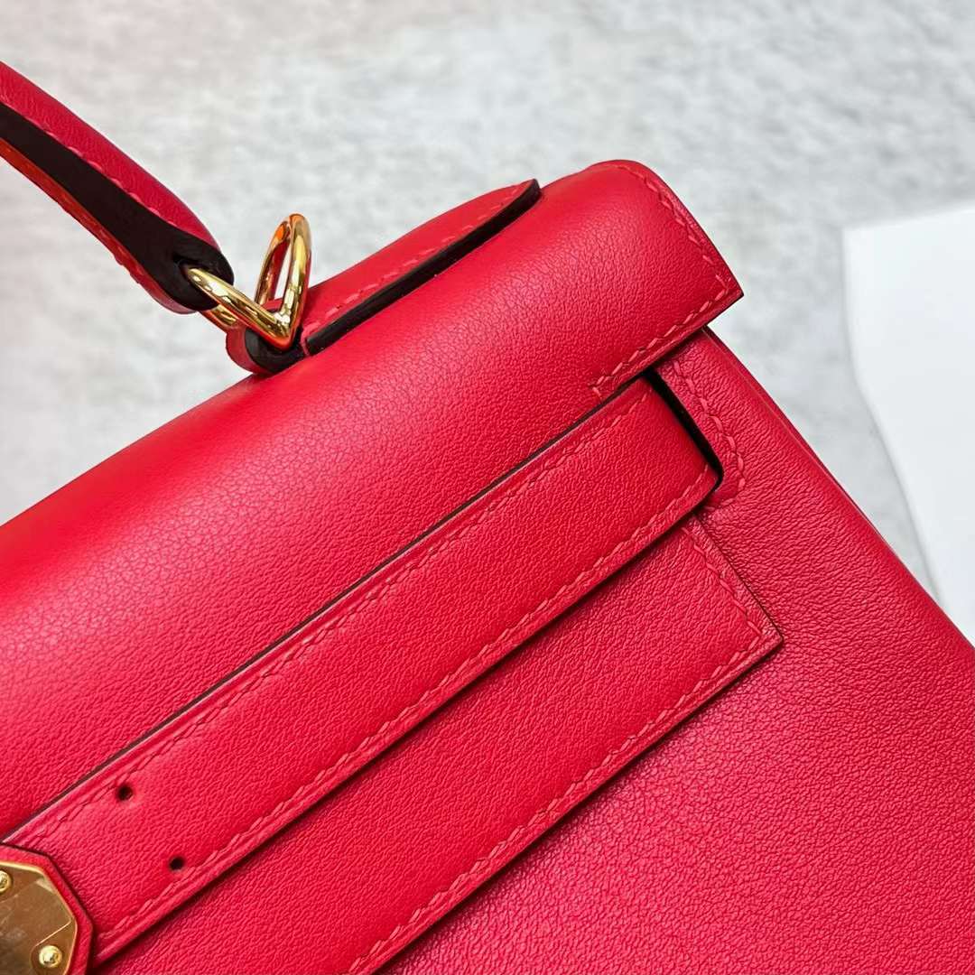 Hermès（爱马仕）Kelly 凯莉包 Swift S3 心红色 金扣 28cm 全手工蜡线缝制 Ghw