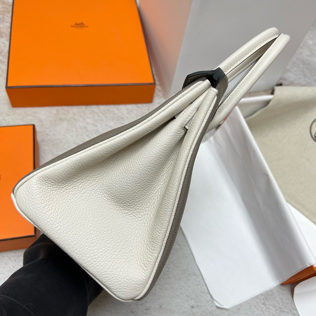 Hermès（爱马仕）Birkin 铂金包 togo 小牛皮 沥青灰 拼 奶油白 金扣 GHW 马蹄印 30cm 顶级手缝