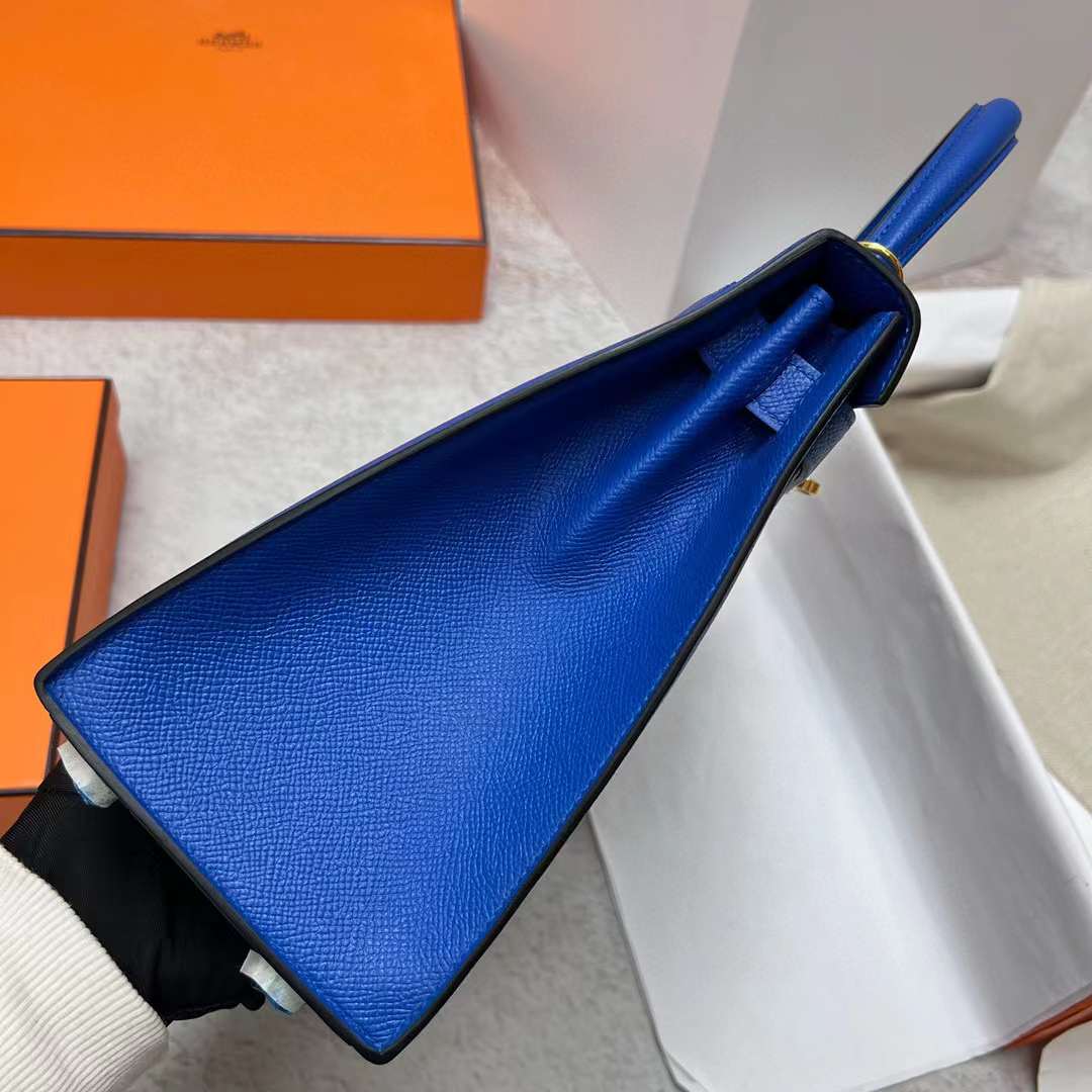 Hermès（爱马仕）Kelly 凯莉包 Epsom O8 法国蓝 金扣 28cm 全手工蜡线缝制 Phw