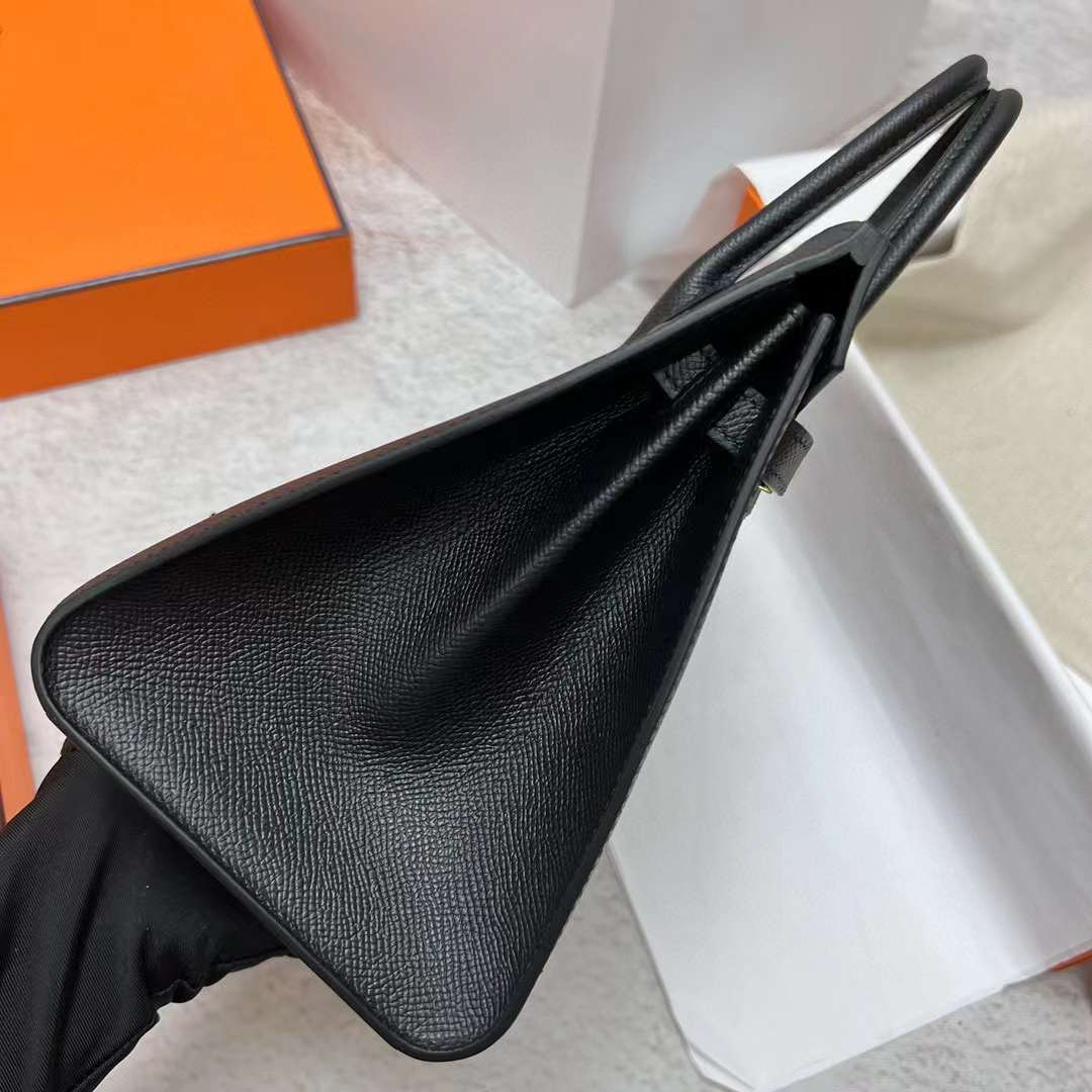 Hermès（爱马仕）Birkin 铂金包 Sellier Epsom Ck89 黑色 金扣 25cm 全手工蜡线缝制 Ghw
