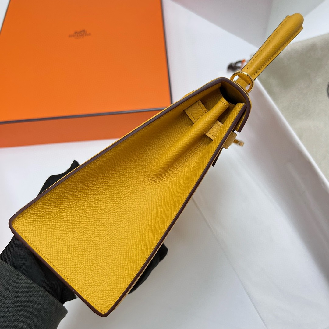 Hermès（爱马仕）Kelly 凯莉包 Epsom 原厂掌纹皮 9D 琥珀黄 Ambre 金扣 GHW 25cm 顶级手缝