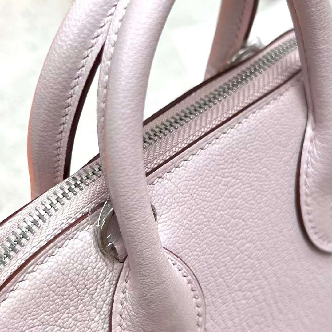 Hermès（爱马仕）Bolide 保龄球包 Chevre 进口山羊皮 09 梦幻粉紫 银扣 19cm 全手工蜡线缝制 Phw