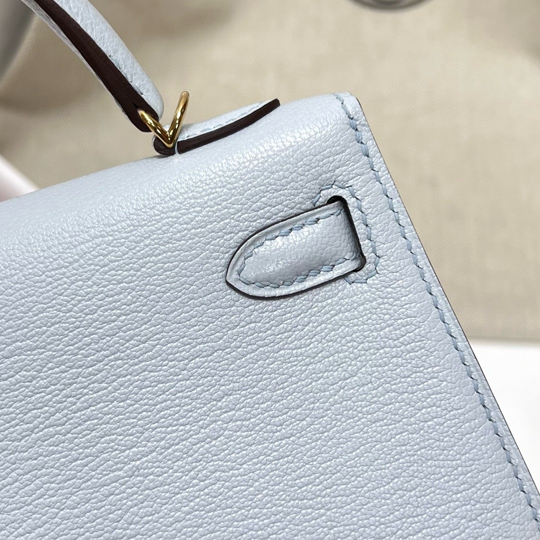 Hermès（爱马仕）Mini kelly 迷你凯莉 chevre 山羊皮 T0 雾蓝色 金扣 GHW 19cm 顶级手缝