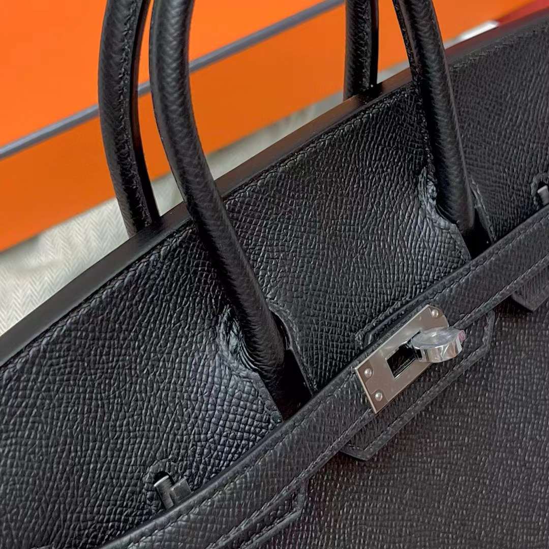Hermès（爱马仕）Birkin 铂金包 Sellier Epsom Ck89 黑色 银扣 25cm 全手工蜡线缝制 Phw