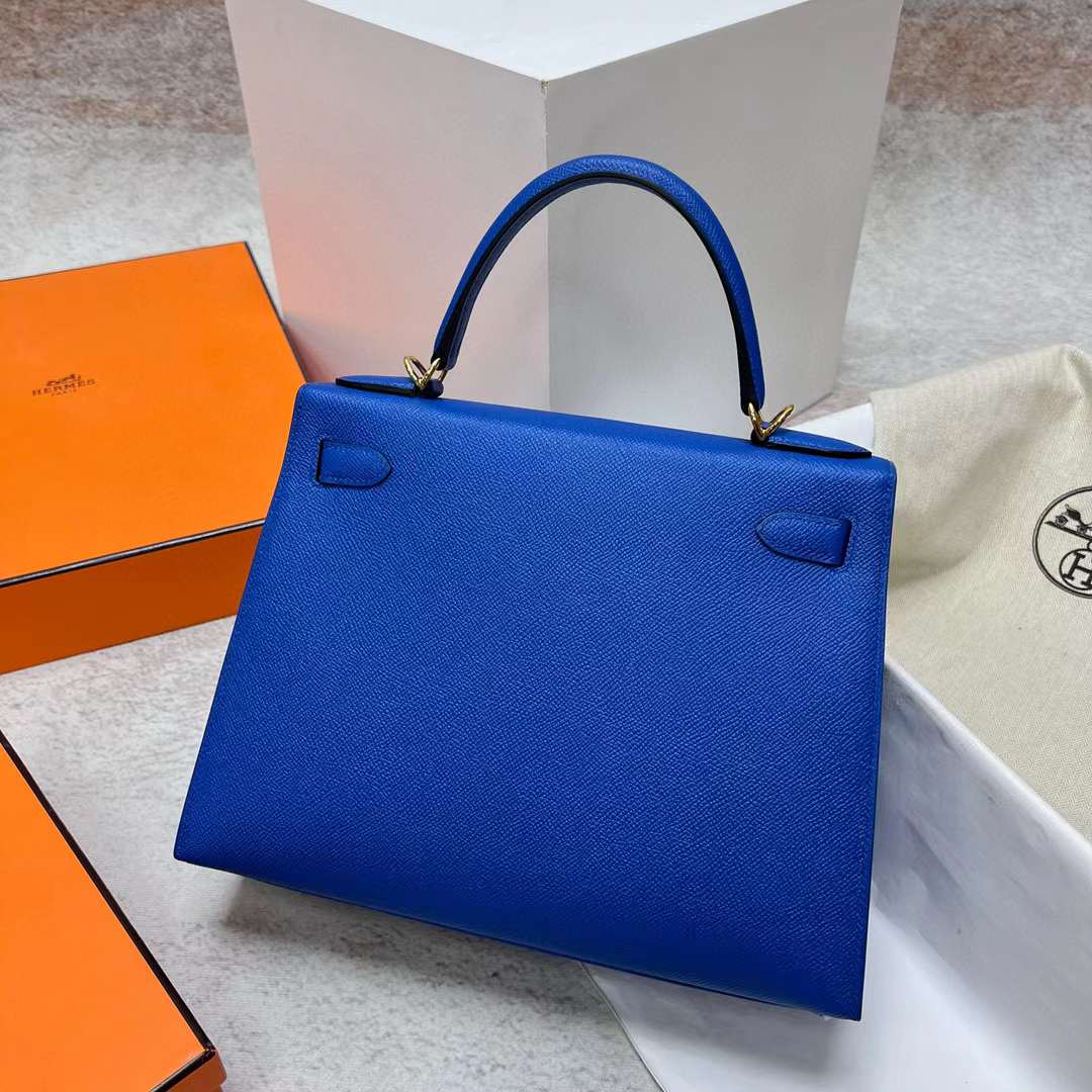 Hermès（爱马仕）Kelly 凯莉包 Epsom O8 法国蓝 金扣 28cm 全手工蜡线缝制 Phw