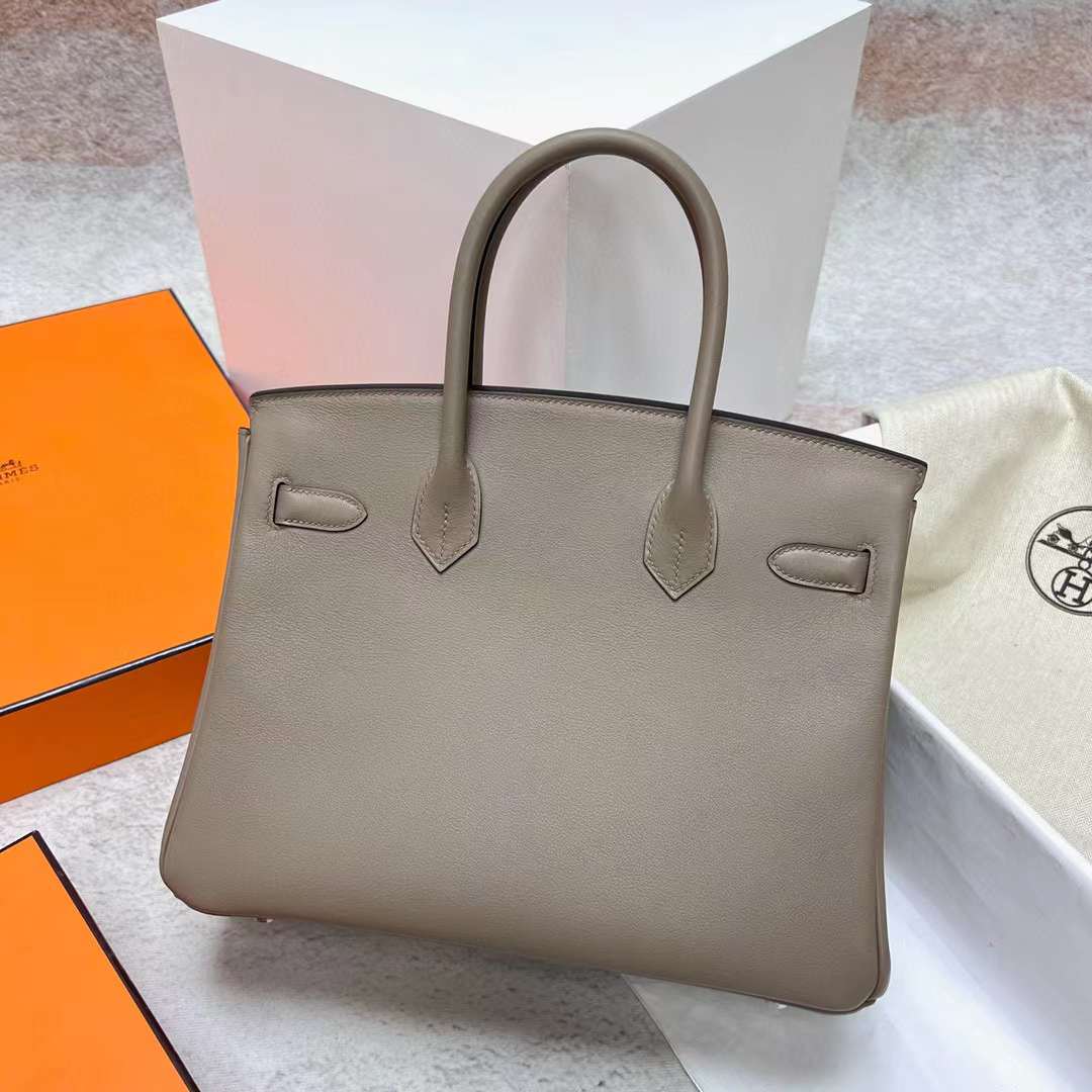 Hermès（爱马仕）Birkin 铂金包 Swift M8 沥青灰 银扣 30cm 全手工蜡线缝制 Phw