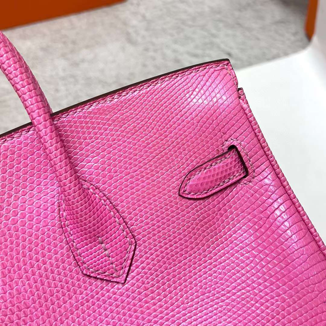 Hermès（爱马仕）Birkin 铂金包 Lizard 进口蜥蜴皮 芭比粉 银扣 25cm 全手工蜡线缝制 Phw