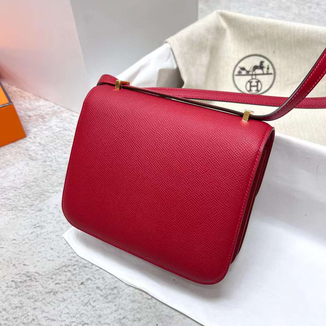Hermès（爱马仕）Constance 空姐包 Epsom Q5 国旗红 金扣 19cm 全手工蜡线缝制 Ghw