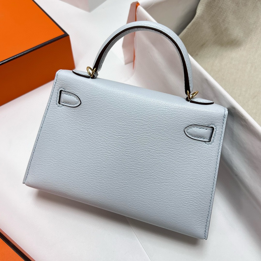 Hermès（爱马仕）Mini kelly 迷你凯莉 chevre 山羊皮 T0 雾蓝色 金扣 GHW 19cm 顶级手缝