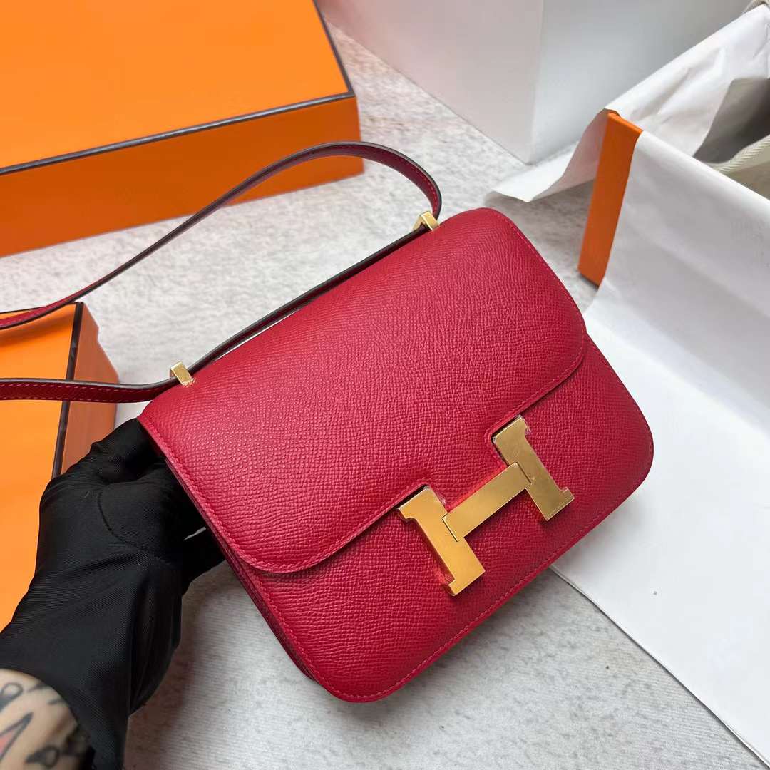 Hermès（爱马仕）Constance 空姐包 Epsom Q5 国旗红 金扣 19cm 全手工蜡线缝制 Ghw