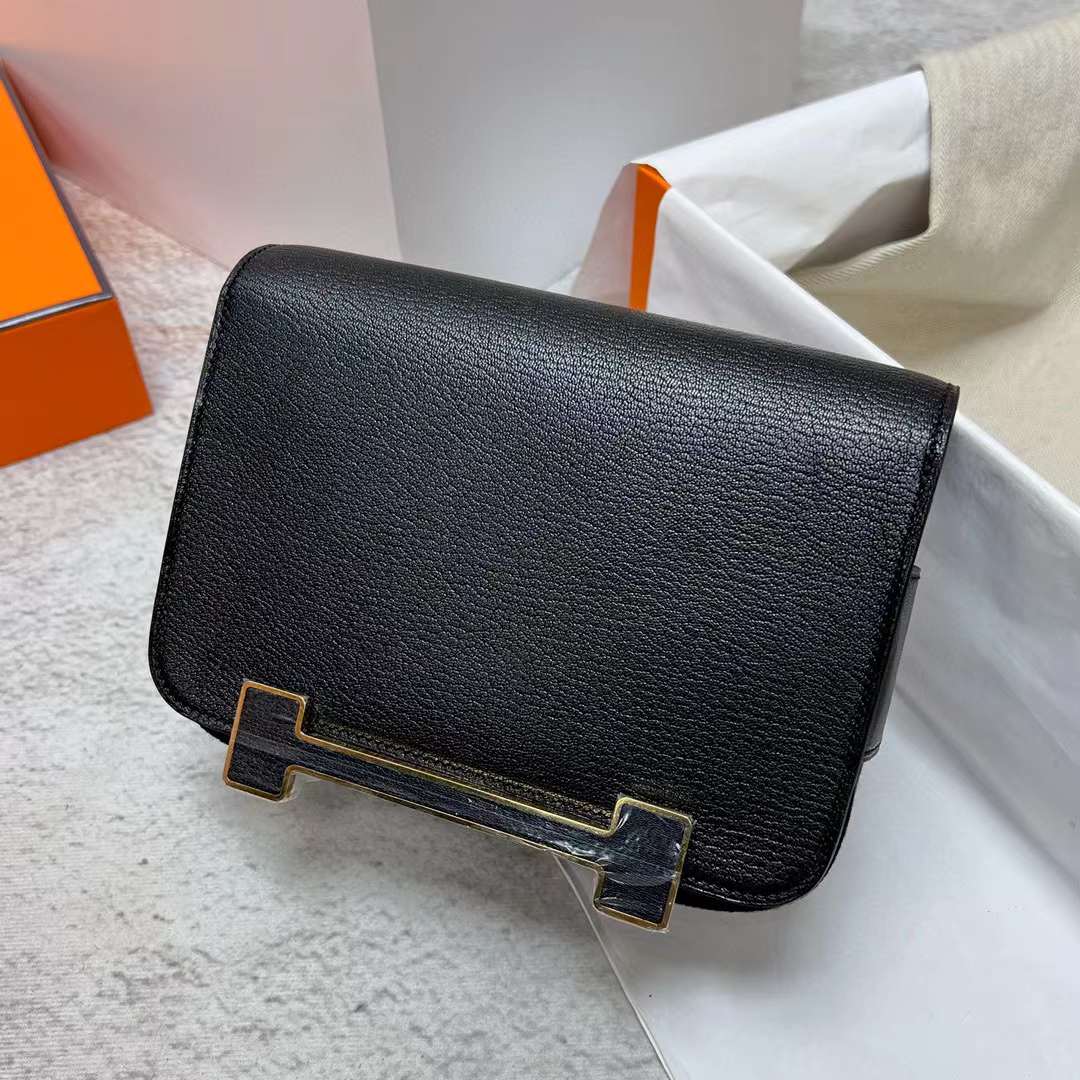 Hermès（爱马仕）Geta 木屐包 Chevre 进口山羊皮 Ck89 黑色 金扣 20cm 全手工蜡线缝制 Ghw