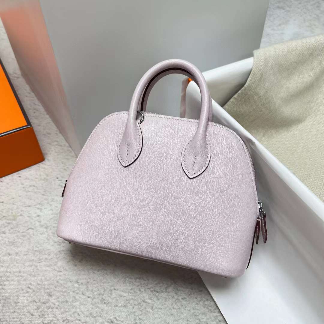 Hermès（爱马仕）Bolide 保龄球包 Chevre 进口山羊皮 09 梦幻粉紫 银扣 19cm 全手工蜡线缝制 Phw
