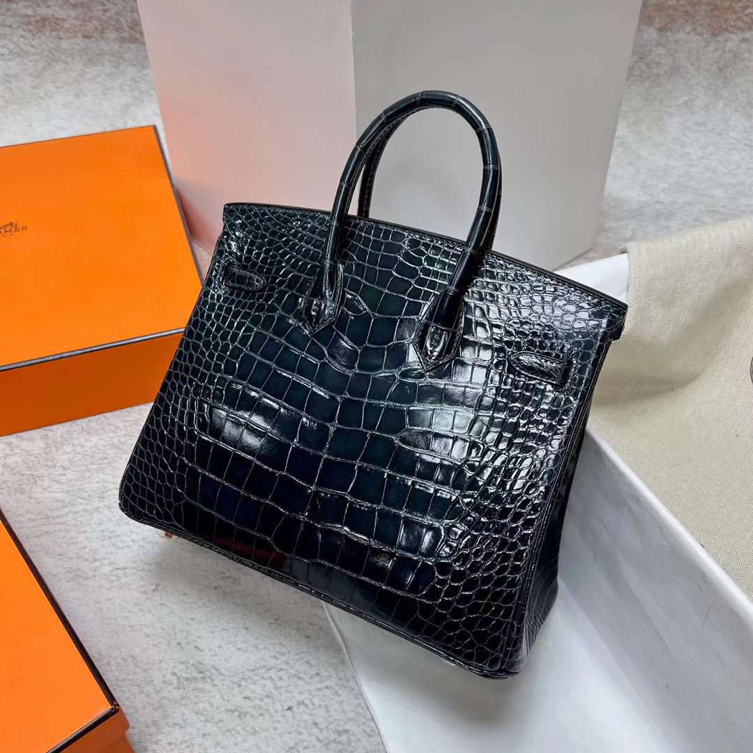 Hermès（爱马仕）Birkin 铂金包 亮面美洲鳄鱼皮 Shiny Alligator Crocodile 6Q 翡翠绿 银扣 25cm 全手工蜡线缝制 Phw