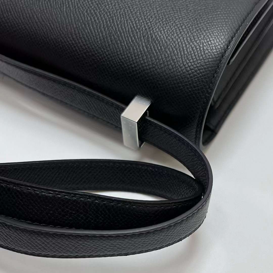 Hermès（爱马仕）Constance 空姐包 Epsom Ck89 黑色 银扣 24cm 全手工蜡线缝制 Phw