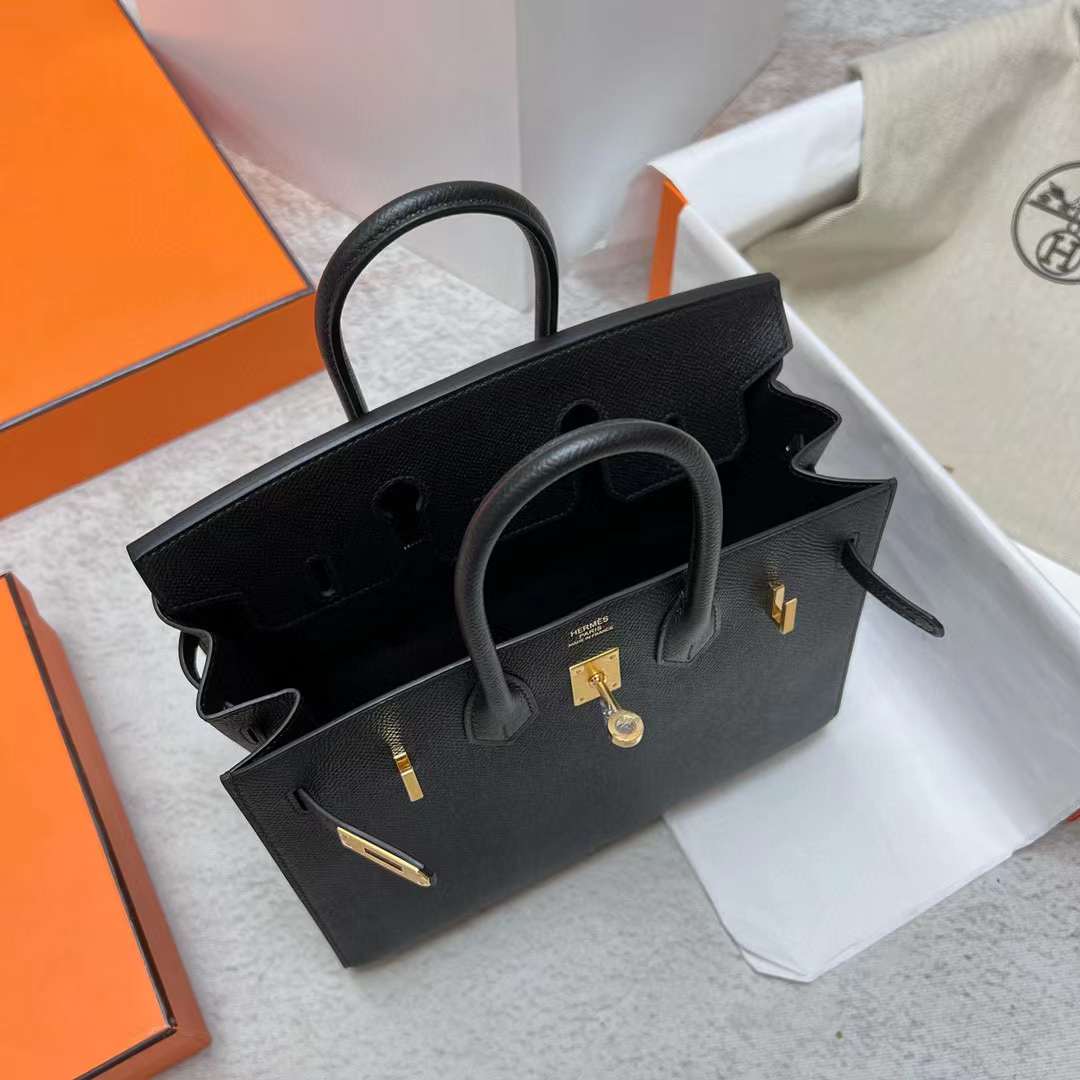 Hermès（爱马仕）Birkin 铂金包 Sellier Epsom Ck89 黑色 金扣 25cm 全手工蜡线缝制 Ghw
