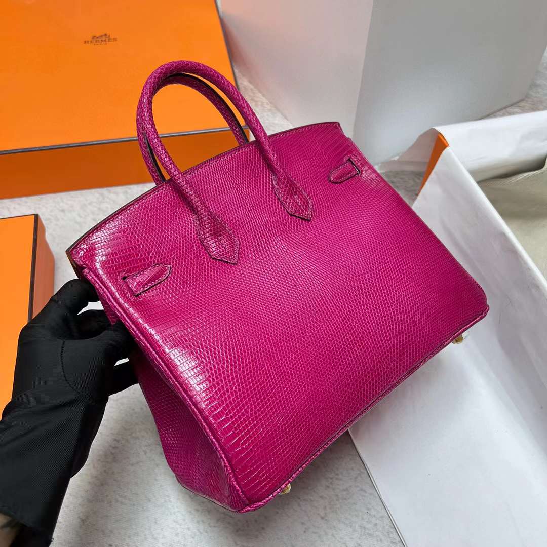 Hermès（爱马仕）Birkin 铂金包 Lizard 进口蜥蜴皮 L3 玫瑰紫 金扣 25cm 全手工蜡线缝制 Ghw