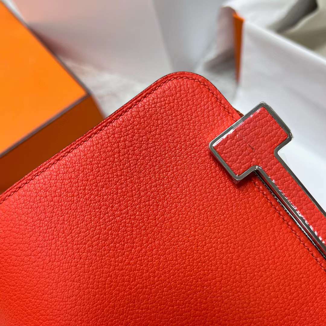 Hermès（爱马仕）Geta 木屐包 Chevre 进口山羊皮 J9 火焰橙 银扣 20cm 全手工蜡线缝制 Phw
