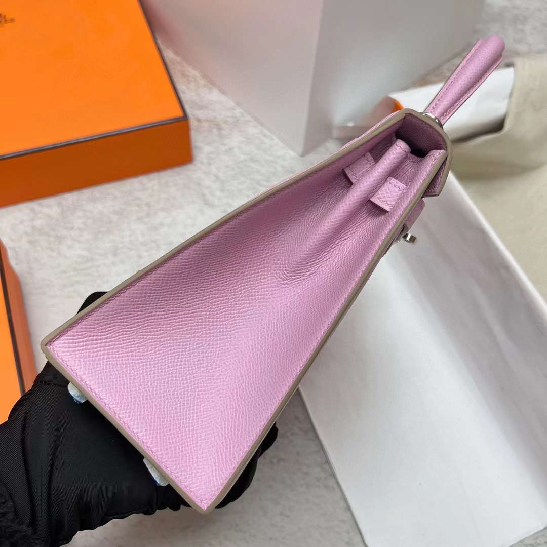Hermès（爱马仕）Kelly 凯莉包 Epsom 09 梦幻粉紫 银扣 25cm 全手工蜡线缝制 Phw
