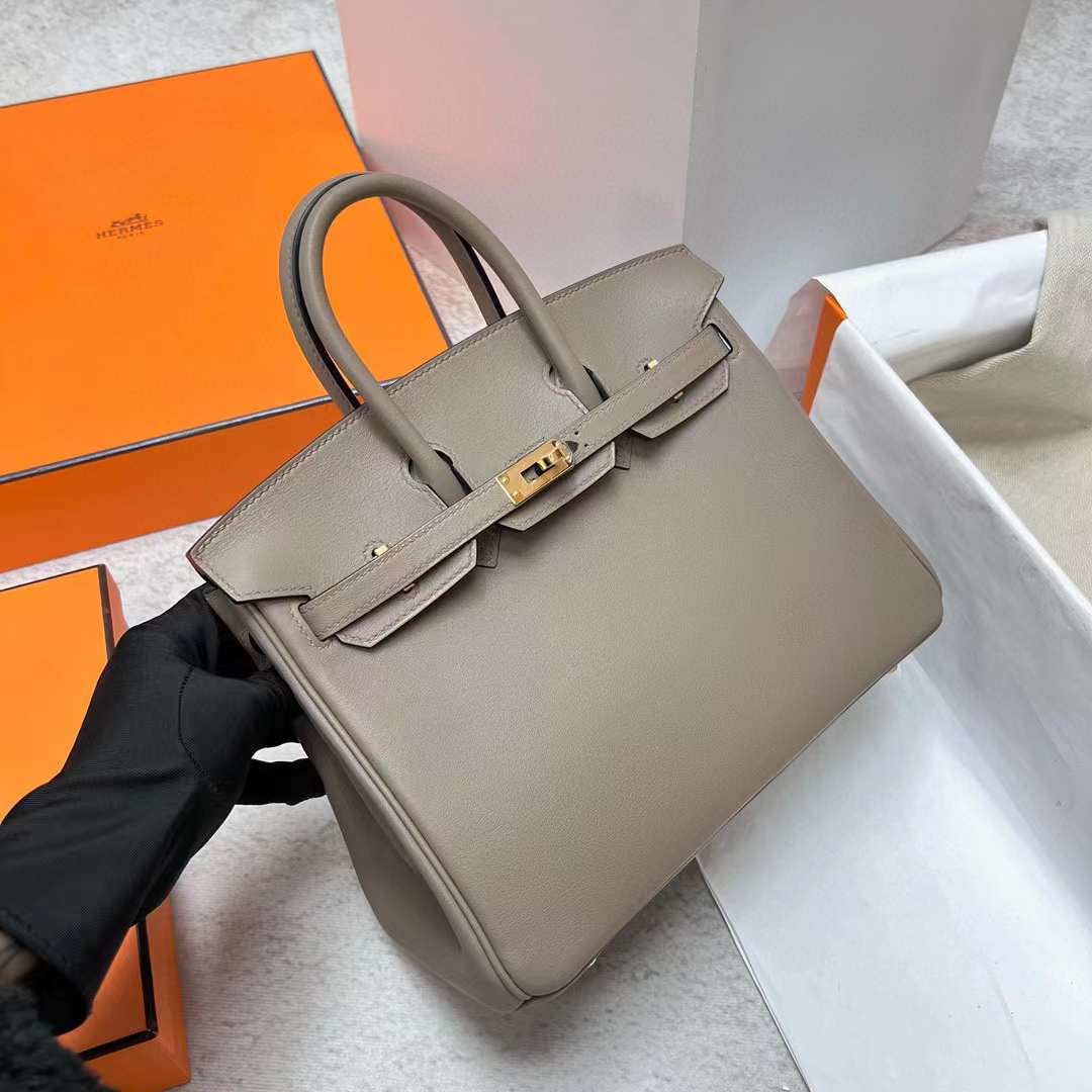 Hermès（爱马仕）Birkin 铂金包 Swift M8 沥青灰 金扣 25cm 全手工蜡线缝制 Ghw