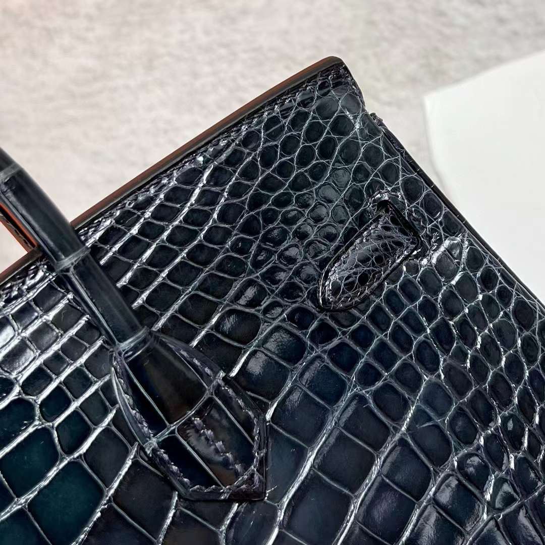 Hermès（爱马仕）Birkin 铂金包 亮面美洲鳄鱼皮 Shiny Alligator Crocodile 6Q 翡翠绿 银扣 25cm 全手工蜡线缝制 Phw