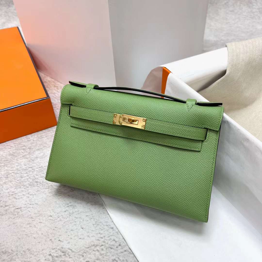 Hermès（爱马仕）Mini Kelly Pochette Epsom i3 牛油果绿 金扣 22cm 全手工蜡线缝制 Ghw