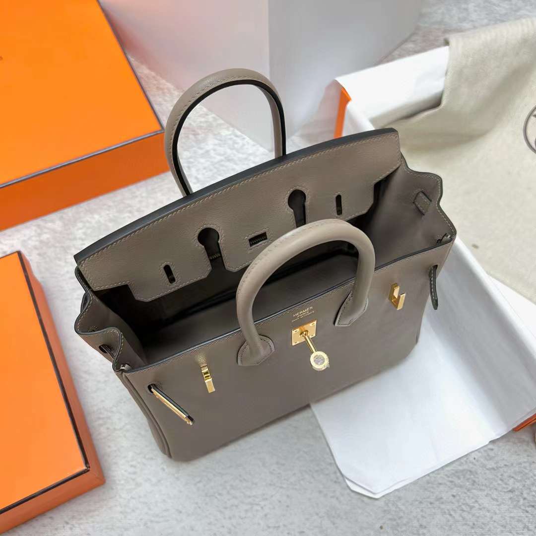Hermès（爱马仕）Birkin 铂金包 Swift M8 沥青灰 金扣 25cm 全手工蜡线缝制 Ghw
