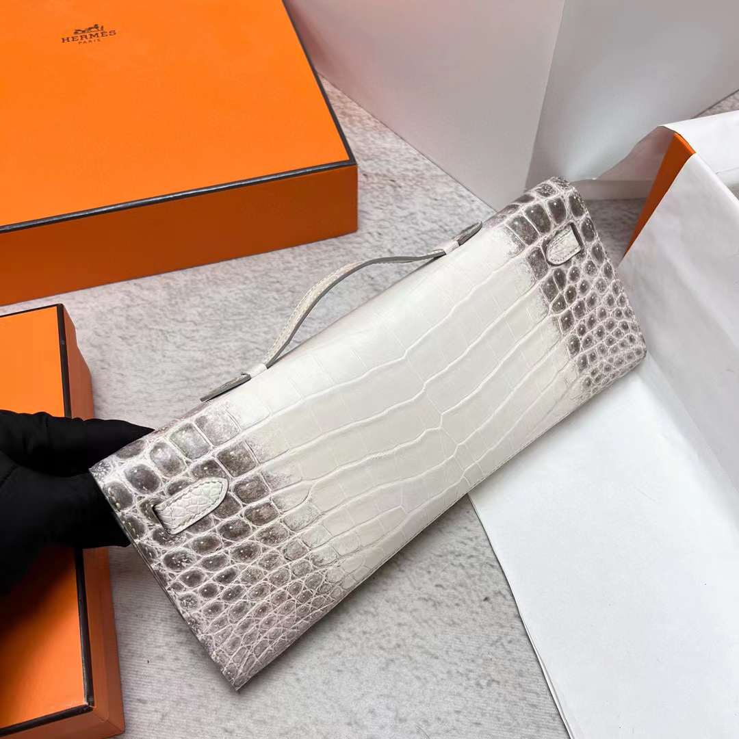 Hermès（爱马仕）Kelly cut 雾面鳄鱼皮 Himalayan 喜马拉雅 31cm 全手工蜡线缝制 Phw