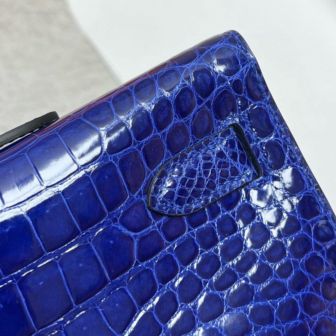 Hermès（爱马仕）Kelly cut Porosus shiny 亮面鳄鱼皮 7T 电光蓝 blue eletric 银扣 PHW 31cm 顶级手缝