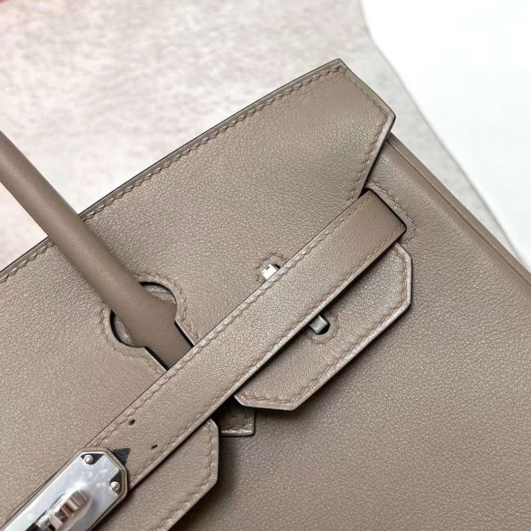 Hermès（爱马仕）Birkin 铂金包 Swift M8 沥青灰 银扣 30cm 全手工蜡线缝制 Phw