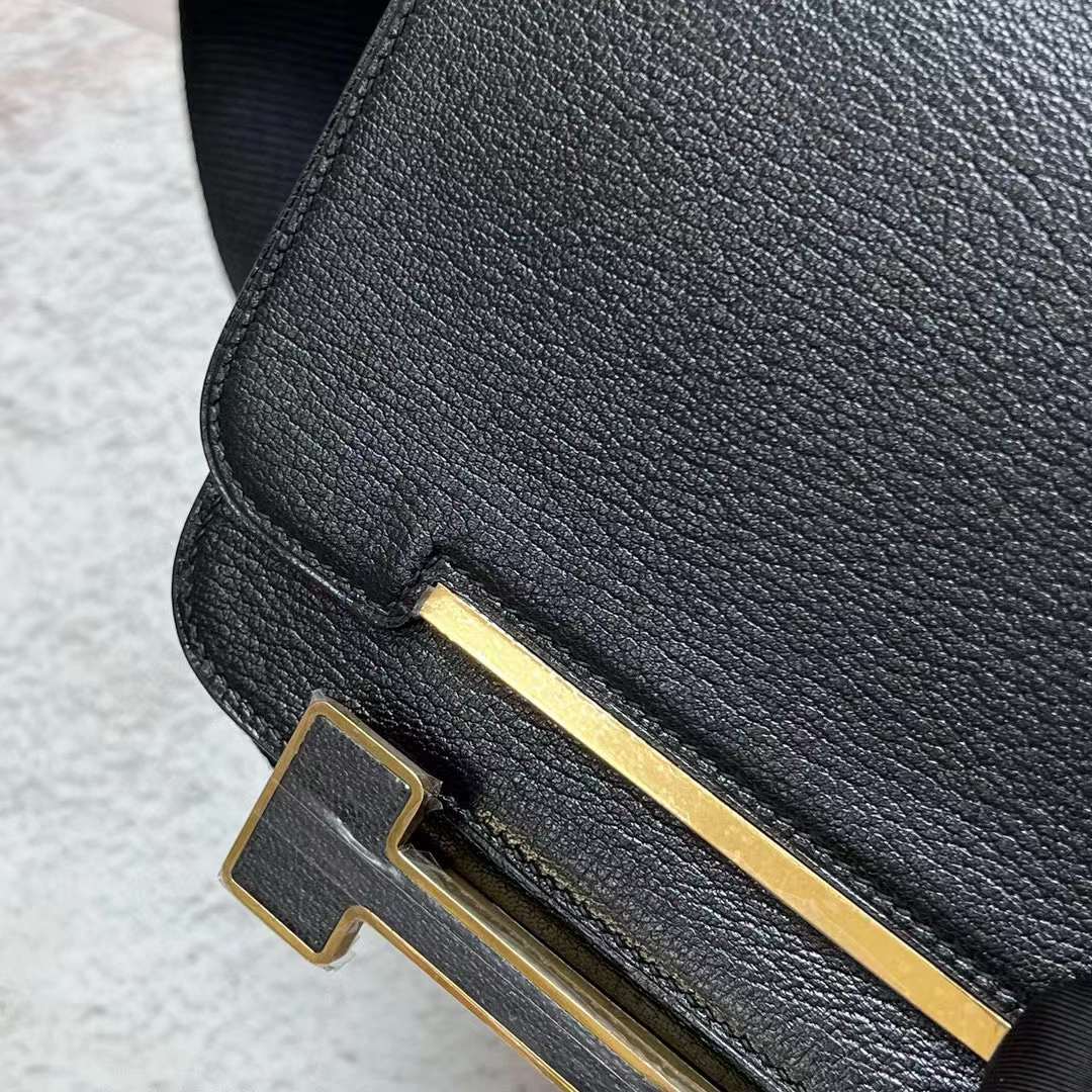 Hermès（爱马仕）Geta 木屐包 Chevre 进口山羊皮 Ck89 黑色 金扣 20cm 全手工蜡线缝制 Ghw