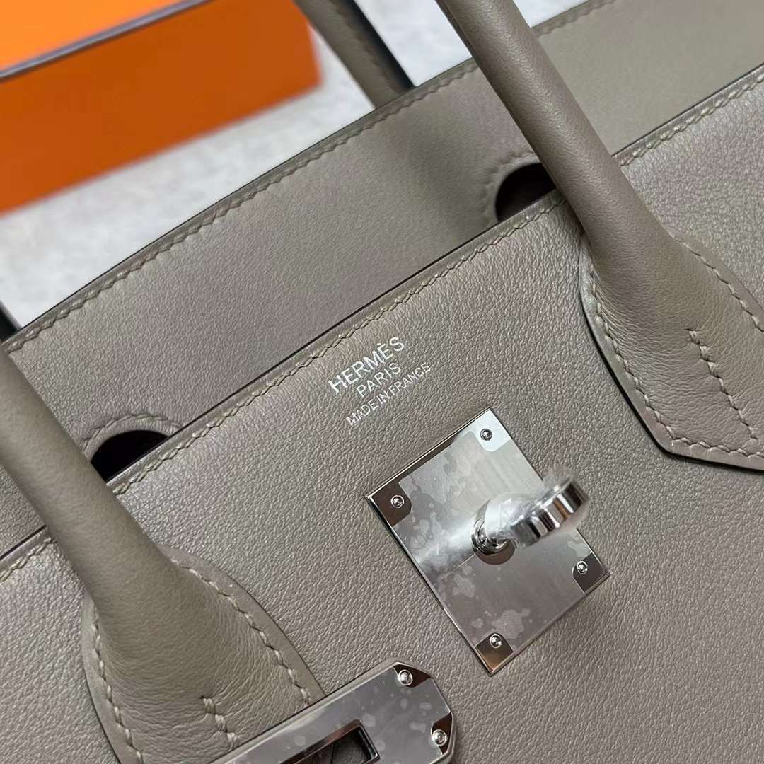 Hermès（爱马仕）Birkin 铂金包 Swift M8 沥青灰 银扣 30cm 全手工蜡线缝制 Phw