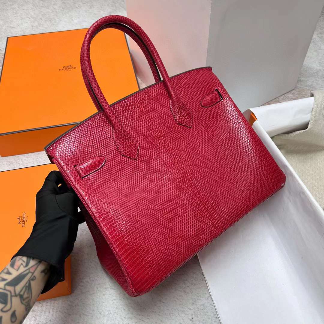 Hermès（爱马仕）Birkin 铂金包 Lizard 进口蜥蜴皮 Q5 国旗红 金扣 30cm 全手工蜡线缝制 Ghw