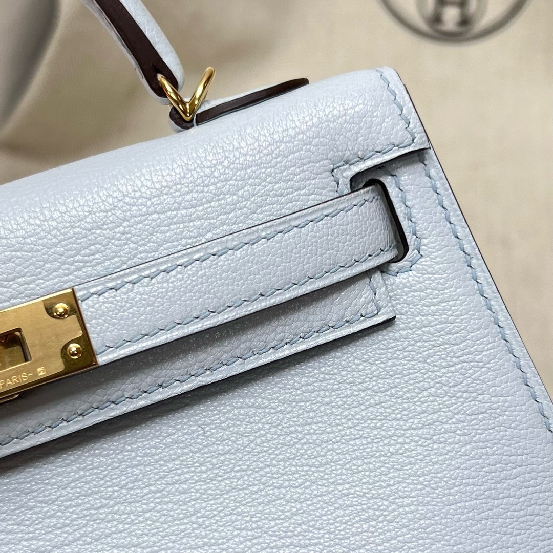 Hermès（爱马仕）Mini kelly 迷你凯莉 chevre 山羊皮 T0 雾蓝色 金扣 GHW 19cm 顶级手缝