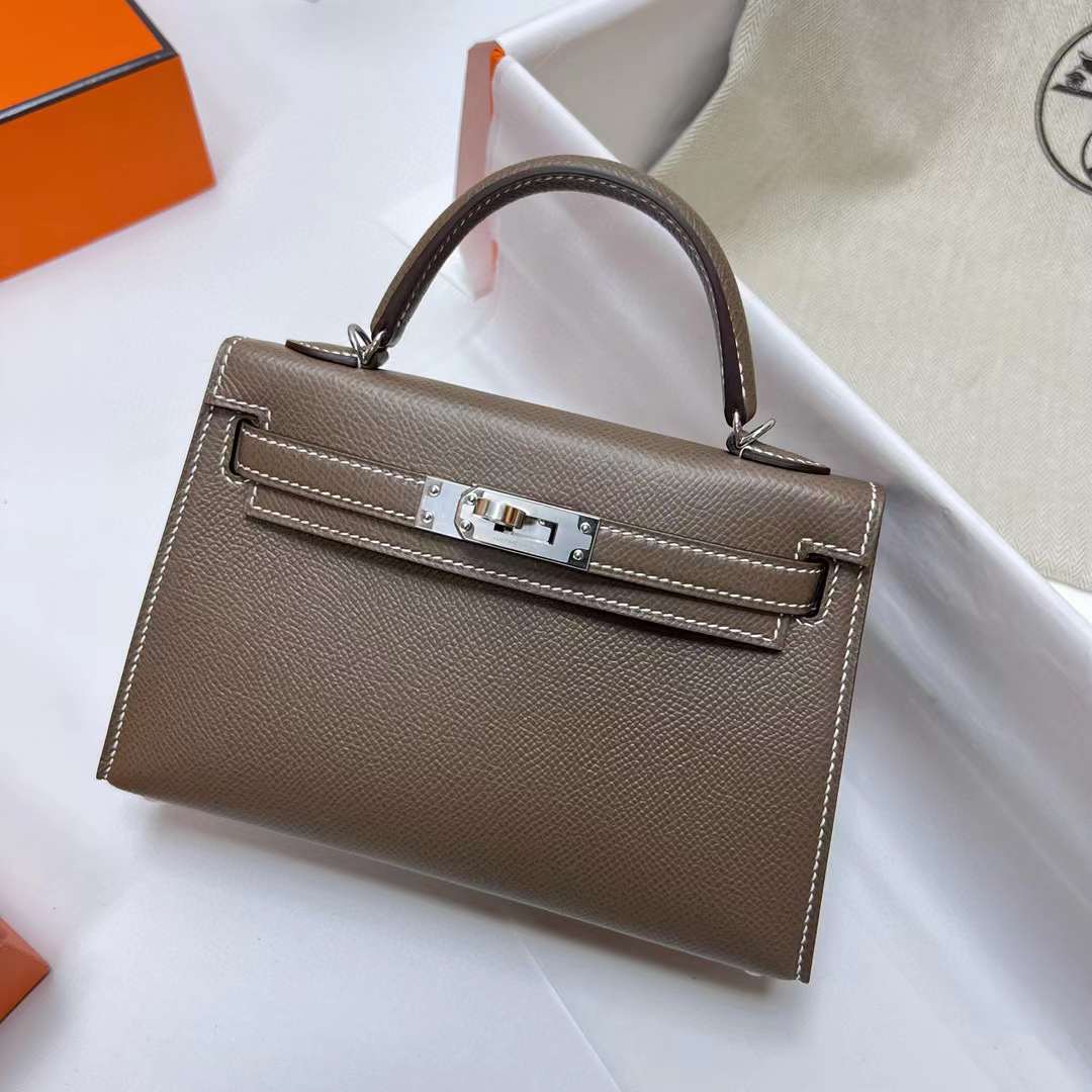 Hermès（爱马仕）Mini Kelly 迷你凯莉 Epsom Ck18 大象灰 银扣 19cm 全手工蜡线缝制 Phw