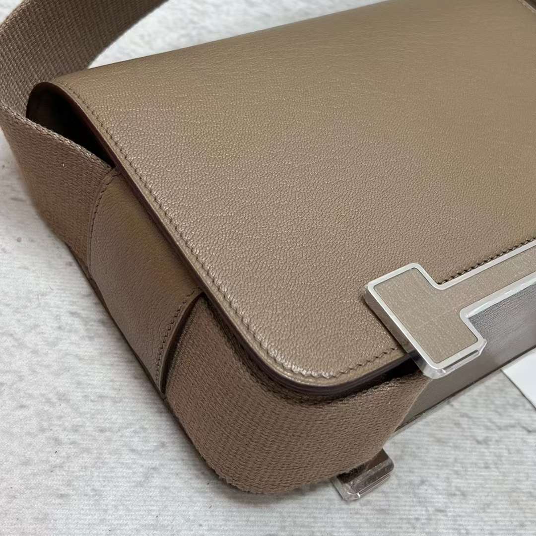 Hermès（爱马仕）Geta 木屐包 Chevre 进口山羊皮 Ck18 大象灰 银扣 20cm 全手工蜡线缝制 Ghw