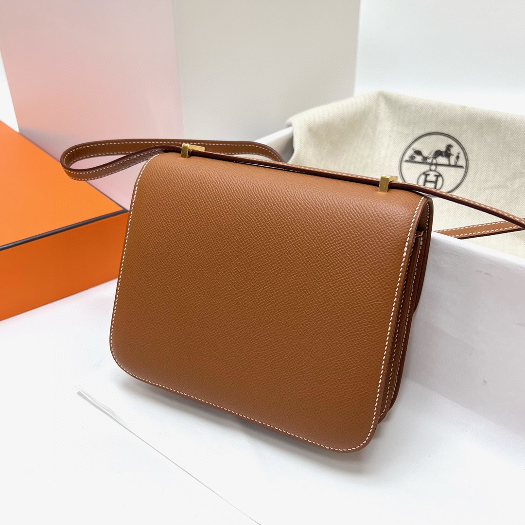 Hermès（爱马仕）Constance 空姐包 Epsom 掌纹皮 ck37 金棕色 Gold 金扣 GHW 18cm 顶级手缝