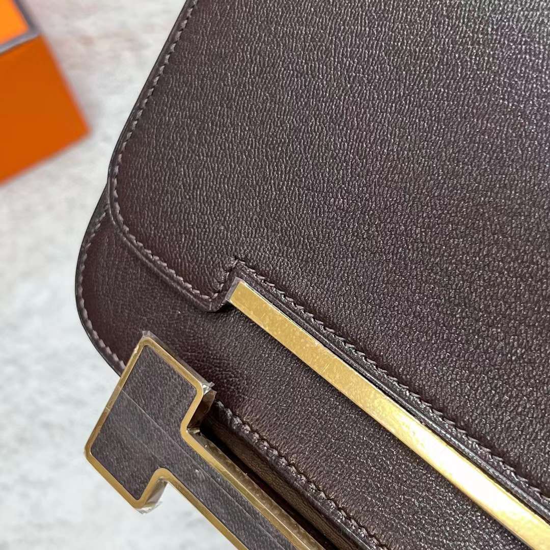 Hermès（爱马仕）Geta 木屐包 Chevre 进口山羊皮 0G 马鞍红 金扣 20cm 全手工蜡线缝制 Ghw