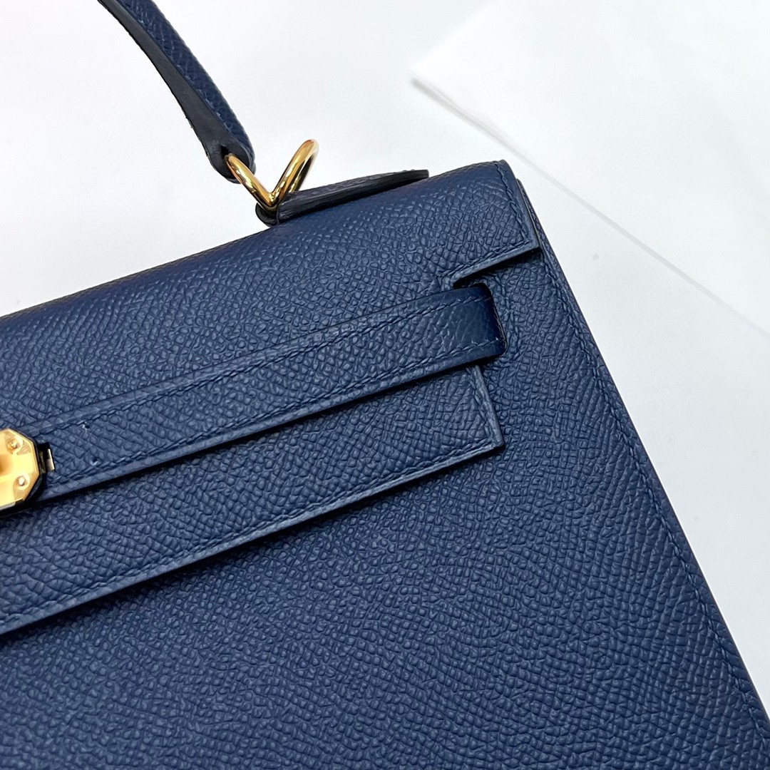 Hermès（爱马仕）Kelly 凯莉包 Epsom 掌纹皮 S4 深邃蓝 Deep blue 金扣 Ghw 25cm 顶级手缝