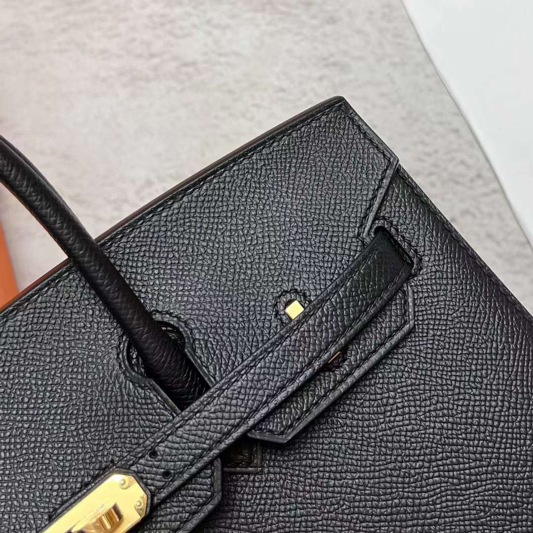 Hermès（爱马仕）Birkin 铂金包 Sellier Epsom Ck89 黑色 金扣 25cm 全手工蜡线缝制 Ghw