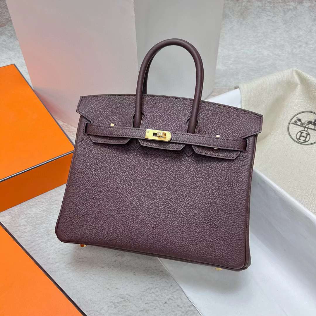Hermès（爱马仕）Birkin 铂金包 Togo Ck46 乌木色 金扣 25cm 全手工蜡线缝制 Ghw
