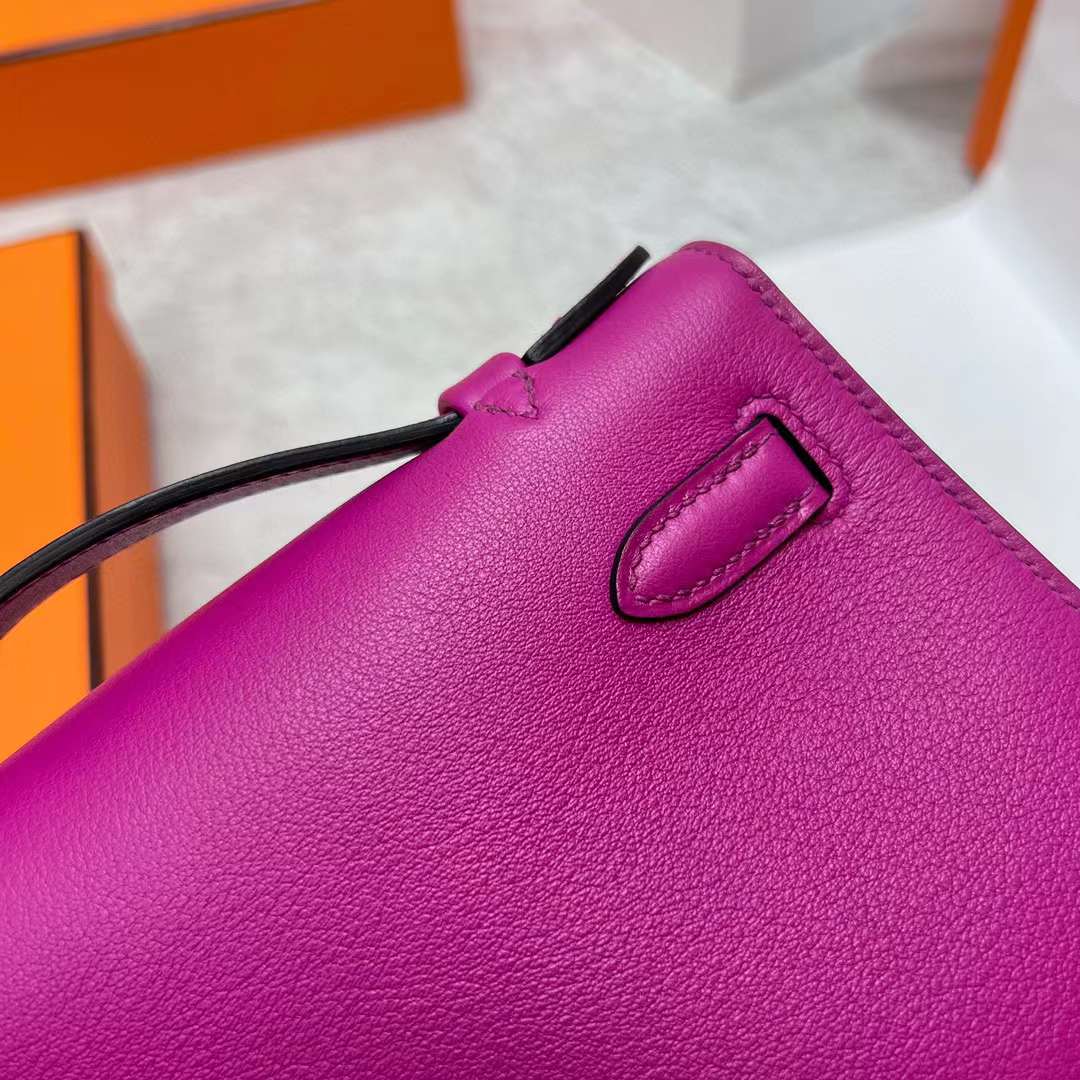 Hermès（爱马仕）Mini Kelly Pochette Swift L3 玫瑰紫 银扣 22cm 全手工蜡线缝制 Phw