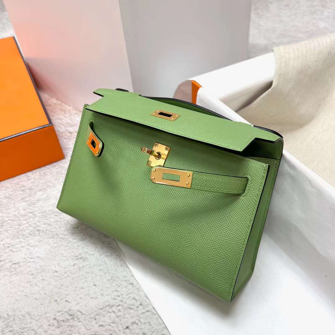 Hermès（爱马仕）Mini Kelly Pochette Epsom i3 牛油果绿 金扣 22cm 全手工蜡线缝制 Ghw