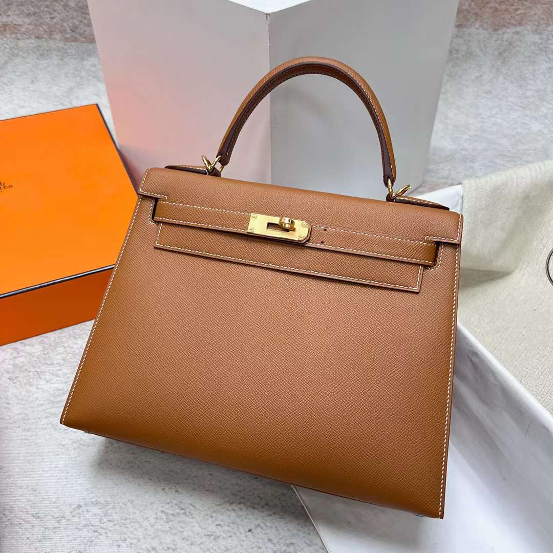 Hermès（爱马仕）Kelly 凯莉包 Epsom Ck37 金棕色 金扣 28cm 全手工蜡线缝制 Ghw
