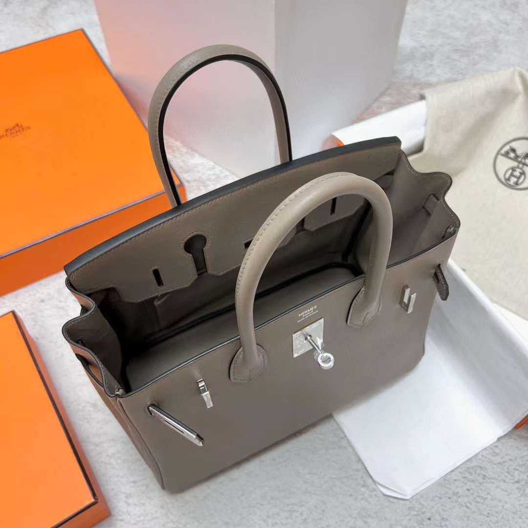 Hermès（爱马仕）Birkin 铂金包 Swift M8 沥青灰 银扣 30cm 全手工蜡线缝制 Phw