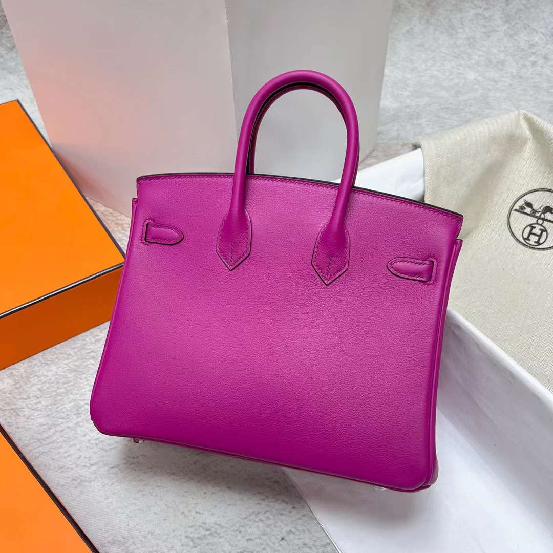 Hermès（爱马仕）Birkin 铂金包 Swift L3 玫瑰紫 银扣 25cm 全手工蜡线缝制 Phw