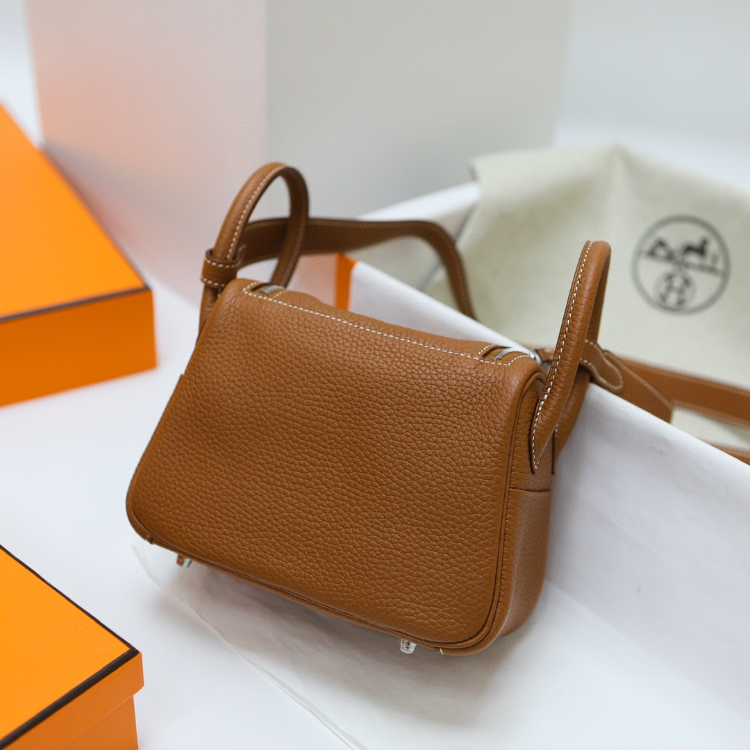 Hermès（爱马仕）Mini lindy 迷你琳迪包 Togo皮 ck37 金棕色 Gold 银扣 Phw 20cm 顶级手缝
