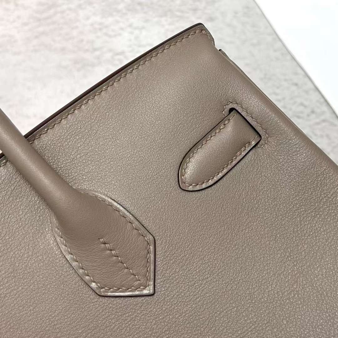 Hermès（爱马仕）Birkin 铂金包 Swift M8 沥青灰 银扣 30cm 全手工蜡线缝制 Phw