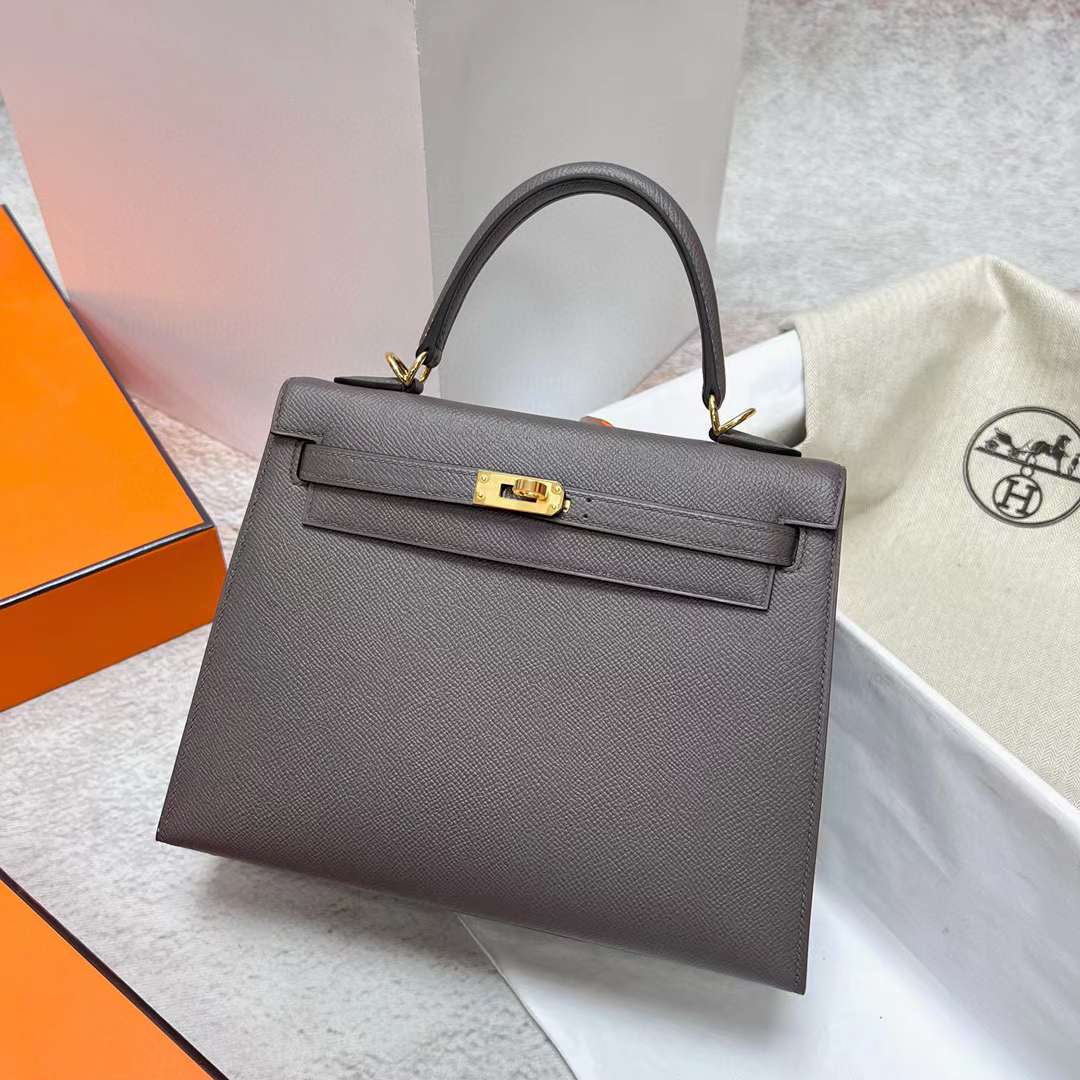 Hermès（爱马仕）Kelly 凯莉包 Epsom 8F 锡器灰 金扣 25cm 全手工蜡线缝制 Ghw
